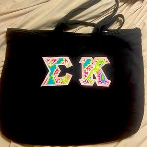 Sigma Kappa letter embroidered canvas tote